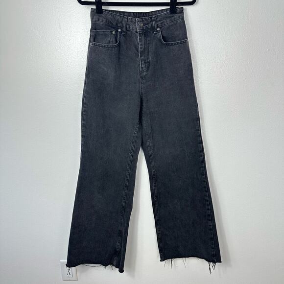The Ragged Priest Jeans Wide Leg Denim Pants Raw Hem Black Charcoal 26 - Picture 2 of 11